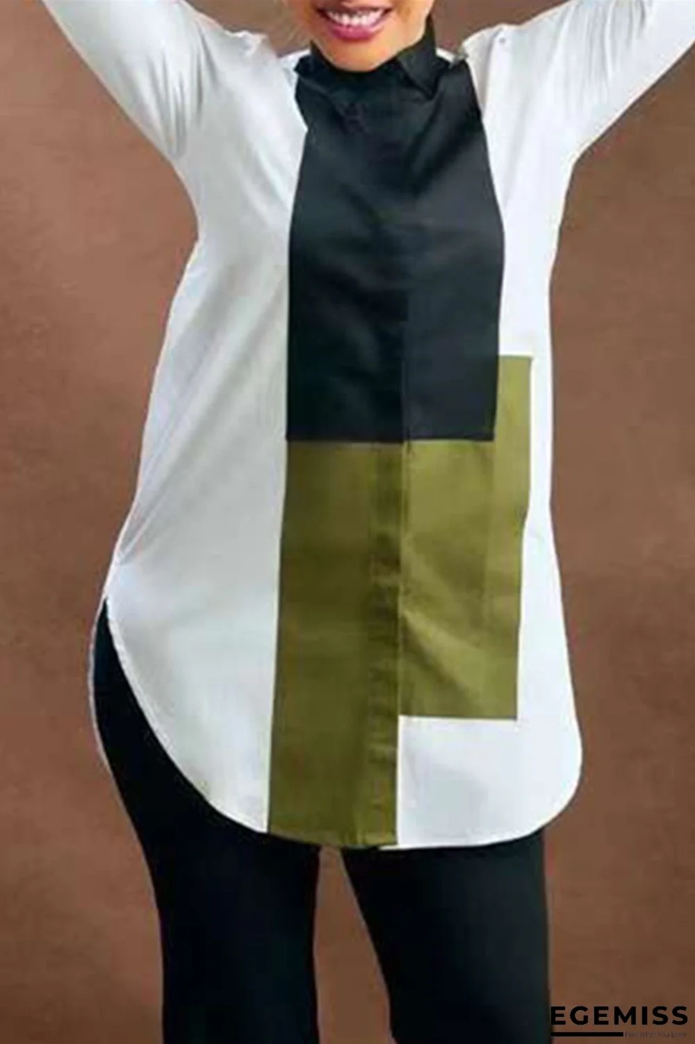 White Fashion Casual Print Basic Turndown Collar Tops | EGEMISS