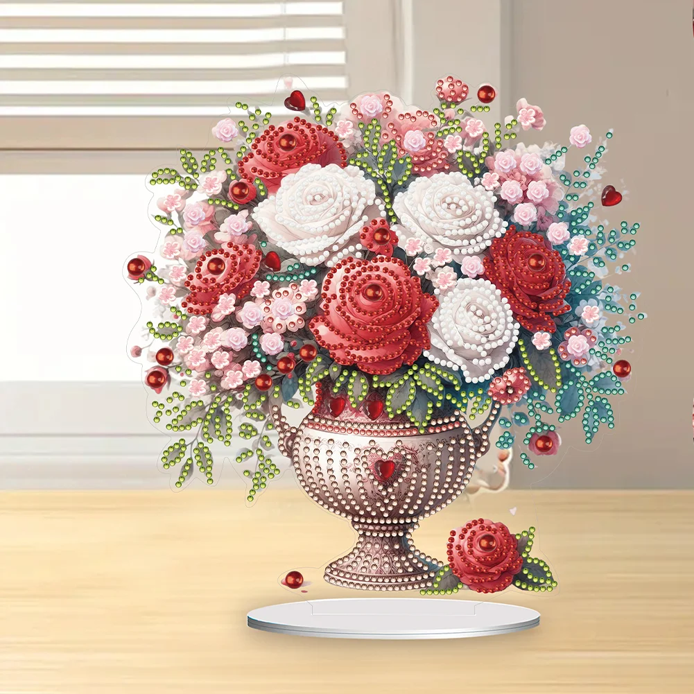DIY Rose Vase Acrylic Table Top Diamond Painting Ornament Kits for Office Desktop Decor