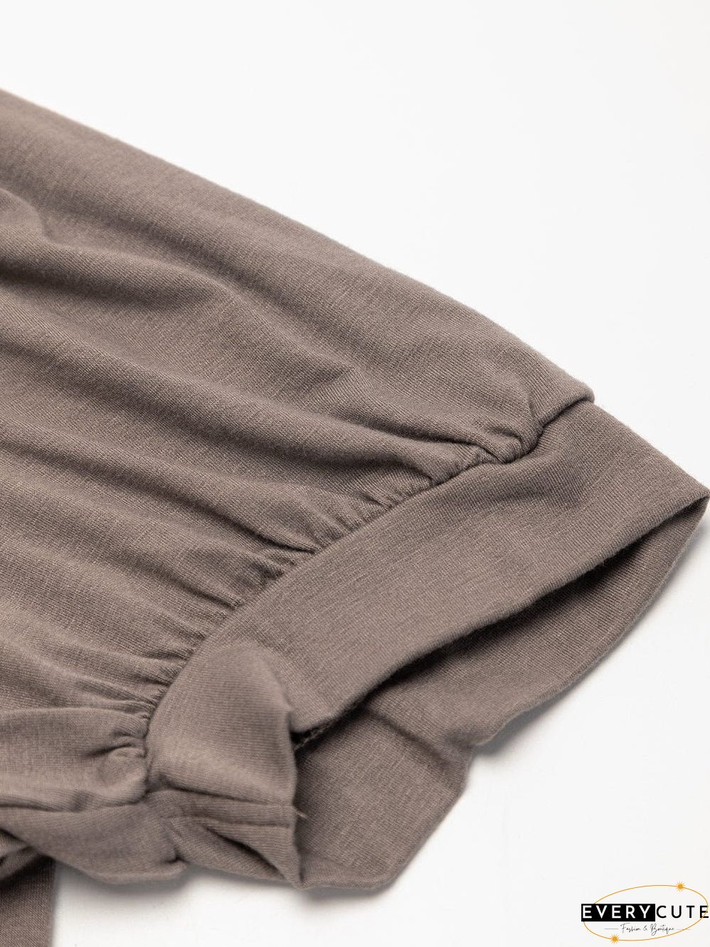Desert Palm Pleated Notched Neck Puff Sleeve Shift Tee Dress