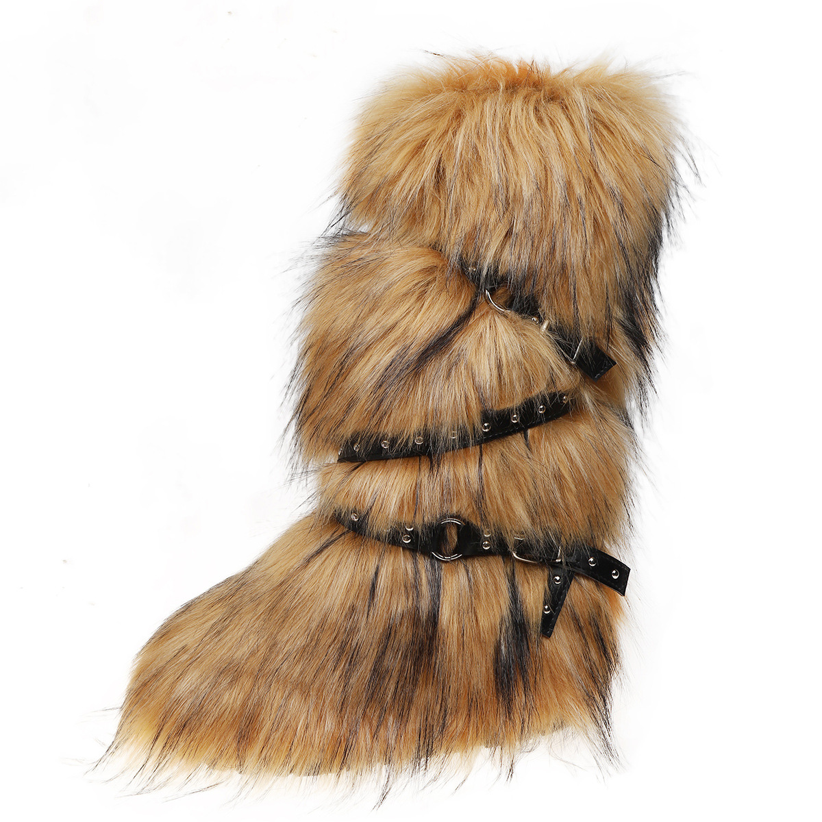 European and American Cross-border Y2K Spice Girls Sexy High Barrel Snow Boots 2024 New Cross Belt Buckle Fur Hair Boots-MERUMOTE