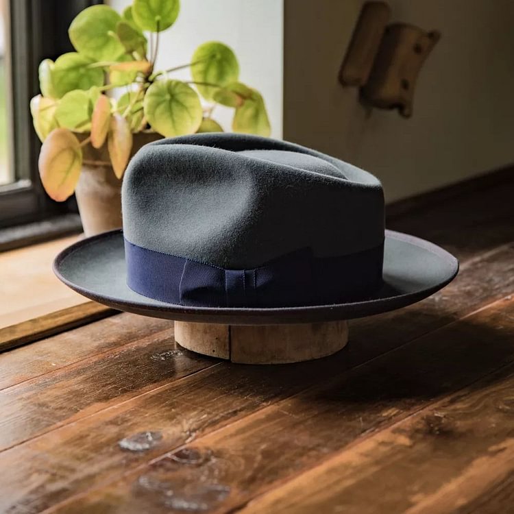 Bespoke Handmade Fedora - Special hat band-Gray-navy