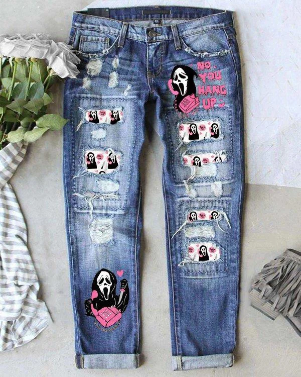 No You Hang Up Ghostface Halloween Print Loose Casual Pants