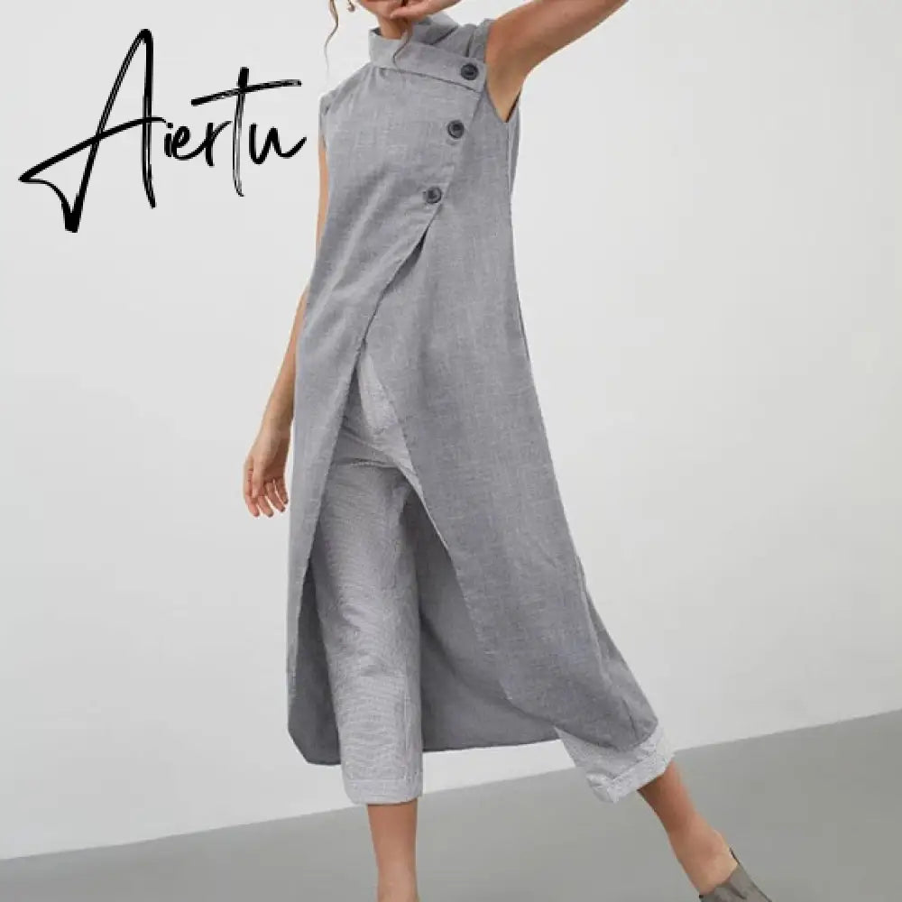 Women Blouses Celmia Asymmetrical Retro Tops Sleeveless Button Down Casual Split Long Shirt Loose Elegant Office Tunics Aiertu