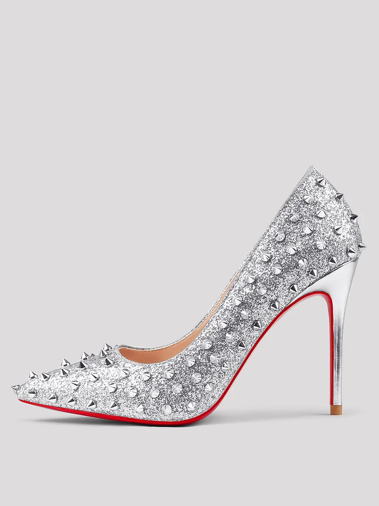 120mm/100mm Women's High Heels Rivets Red Bottoms Shiny Party Pumps