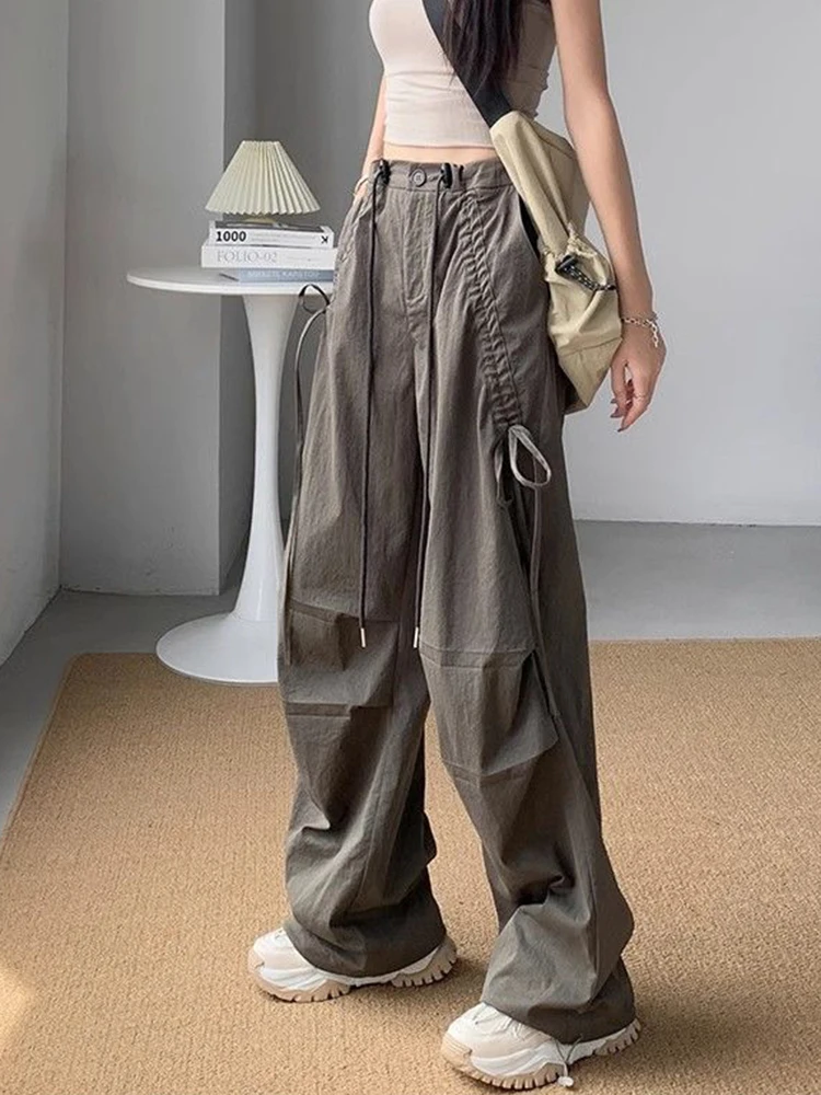 Kolocellius Pink Y2k Cargo Pants Women Streetwear Loose Vintage Wide Leg Trousers High Waist Casual Shirring Retro American Pants New