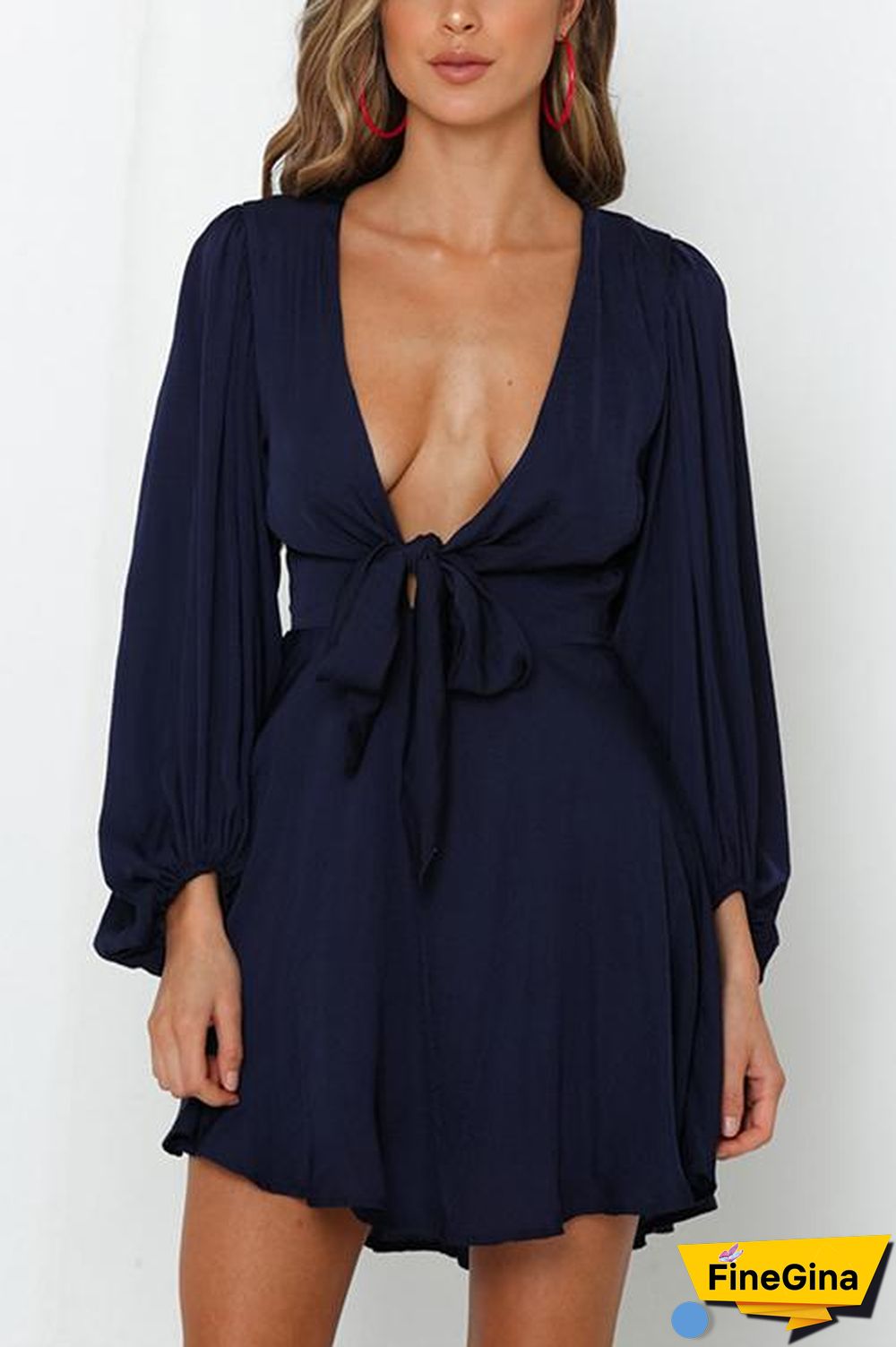 Bow Tie Deep V Neck Mini Dress