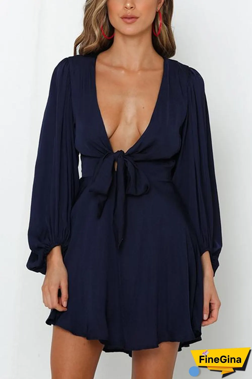 Bow Tie Deep V Neck Mini Dress