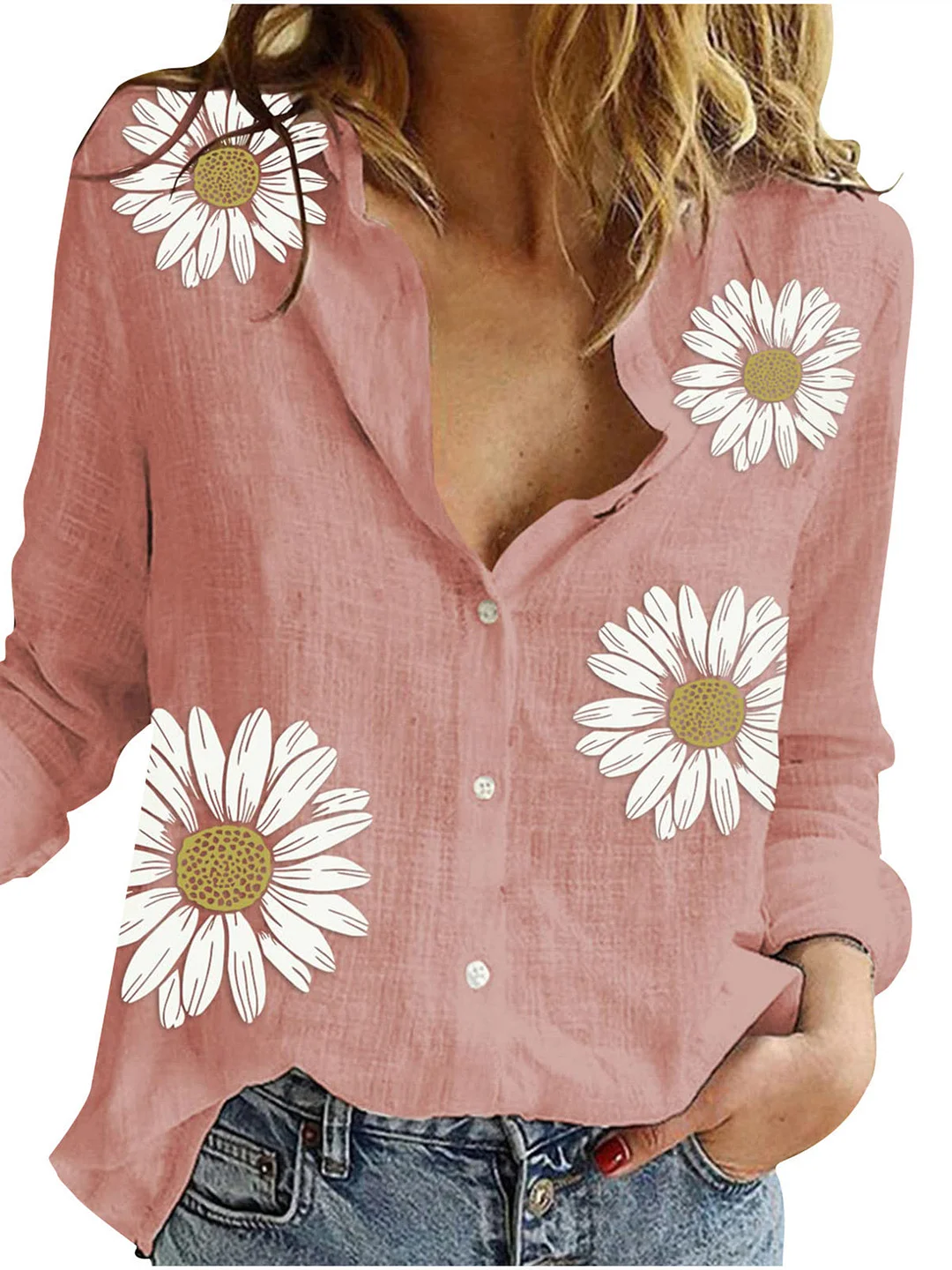 Women plus size clothing Women's Long Sleeve Graphic Button Down Shirt-Nordswear