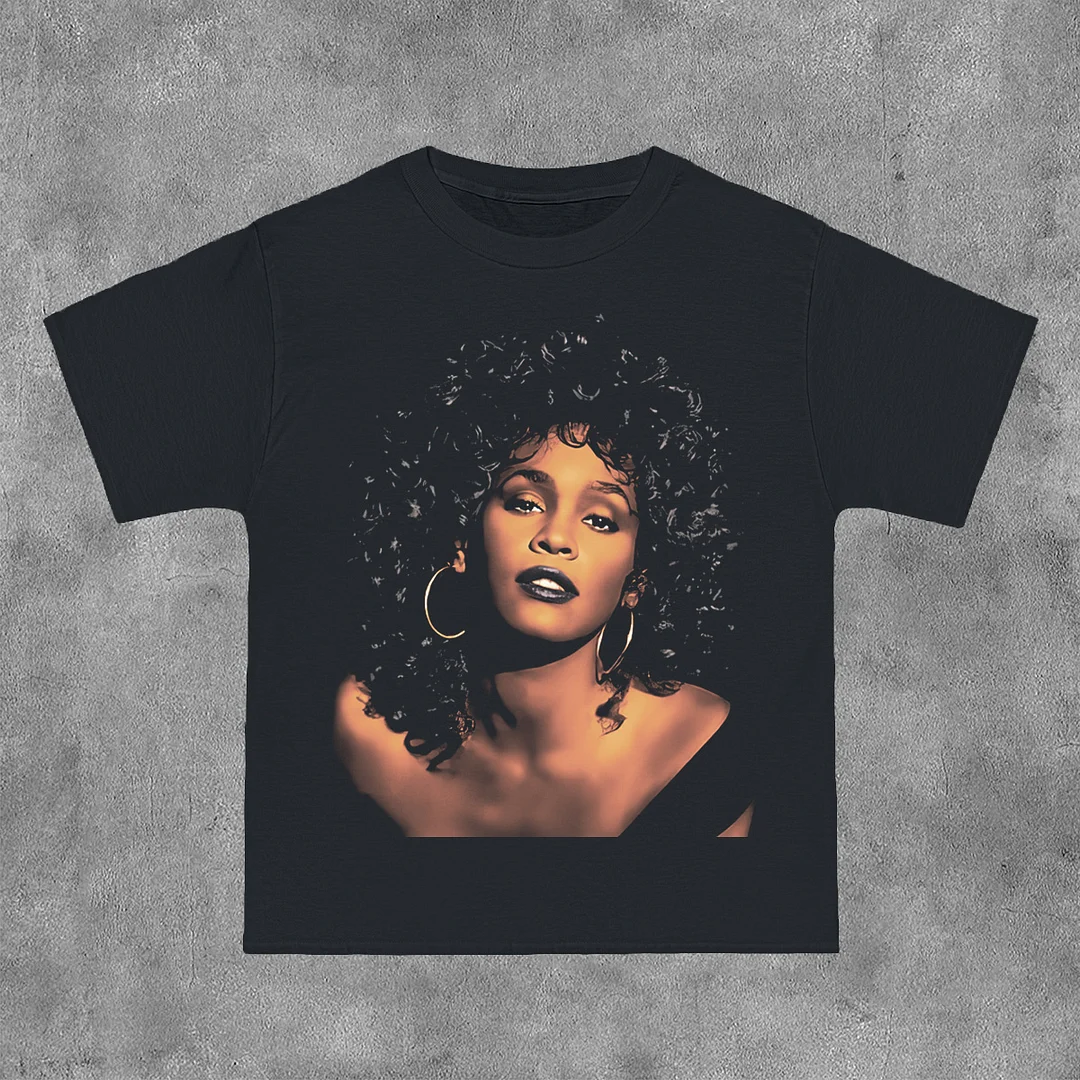 Whitney Houston Print Short Sleeve T-Shirt
