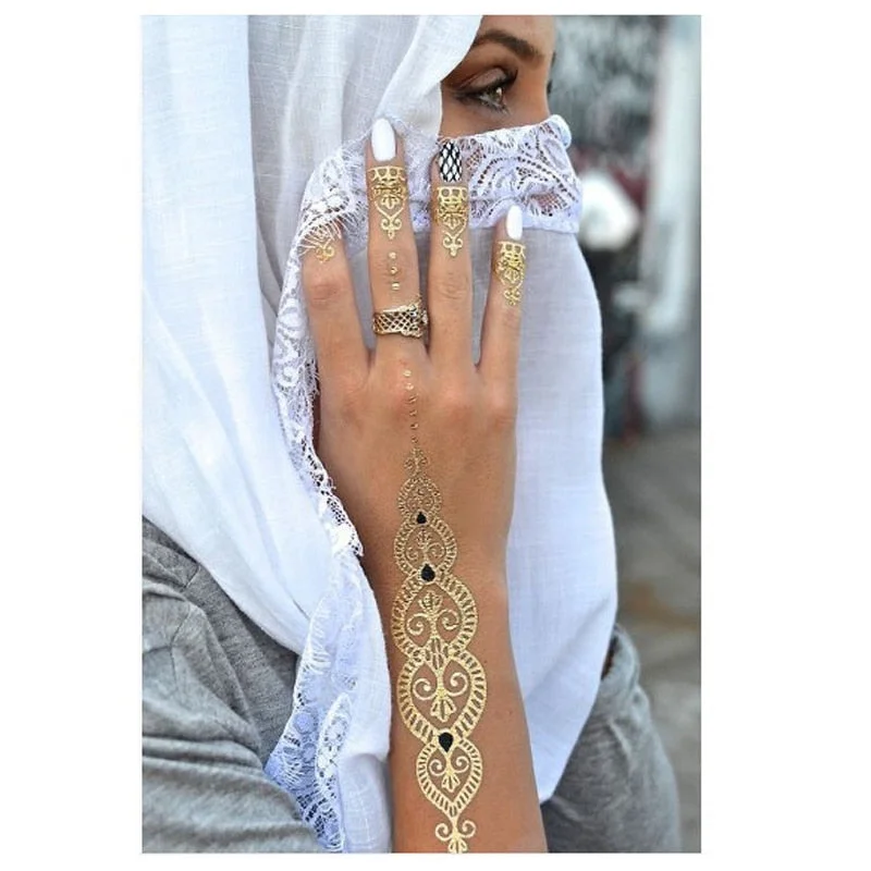 4pcs new Indian Arabic design golden silver flash tribal henna tattoo paste metalicos color metal tattoo set body hand Bride hot