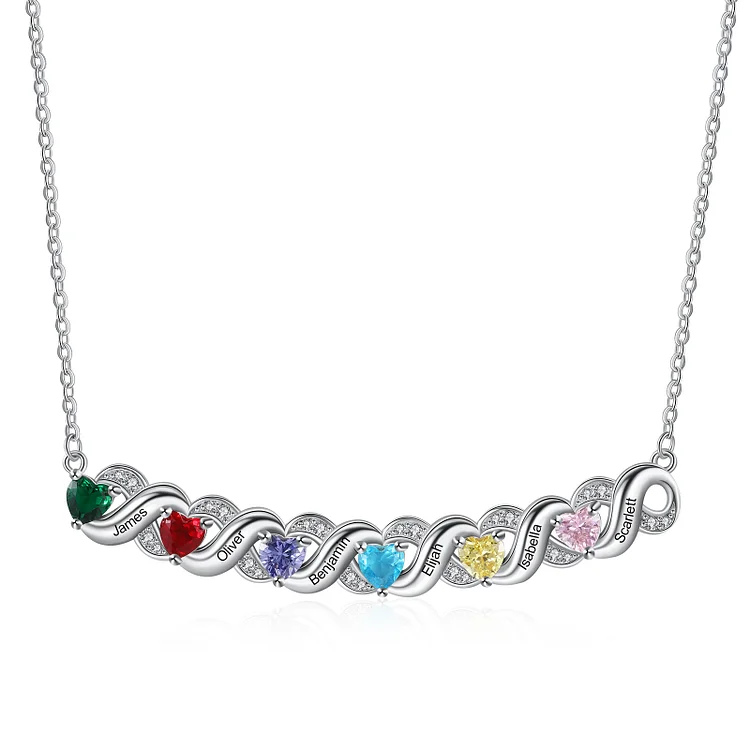 Personalisierbar 7 Namen Infinity Halskette mit 7 Geburtssteinen