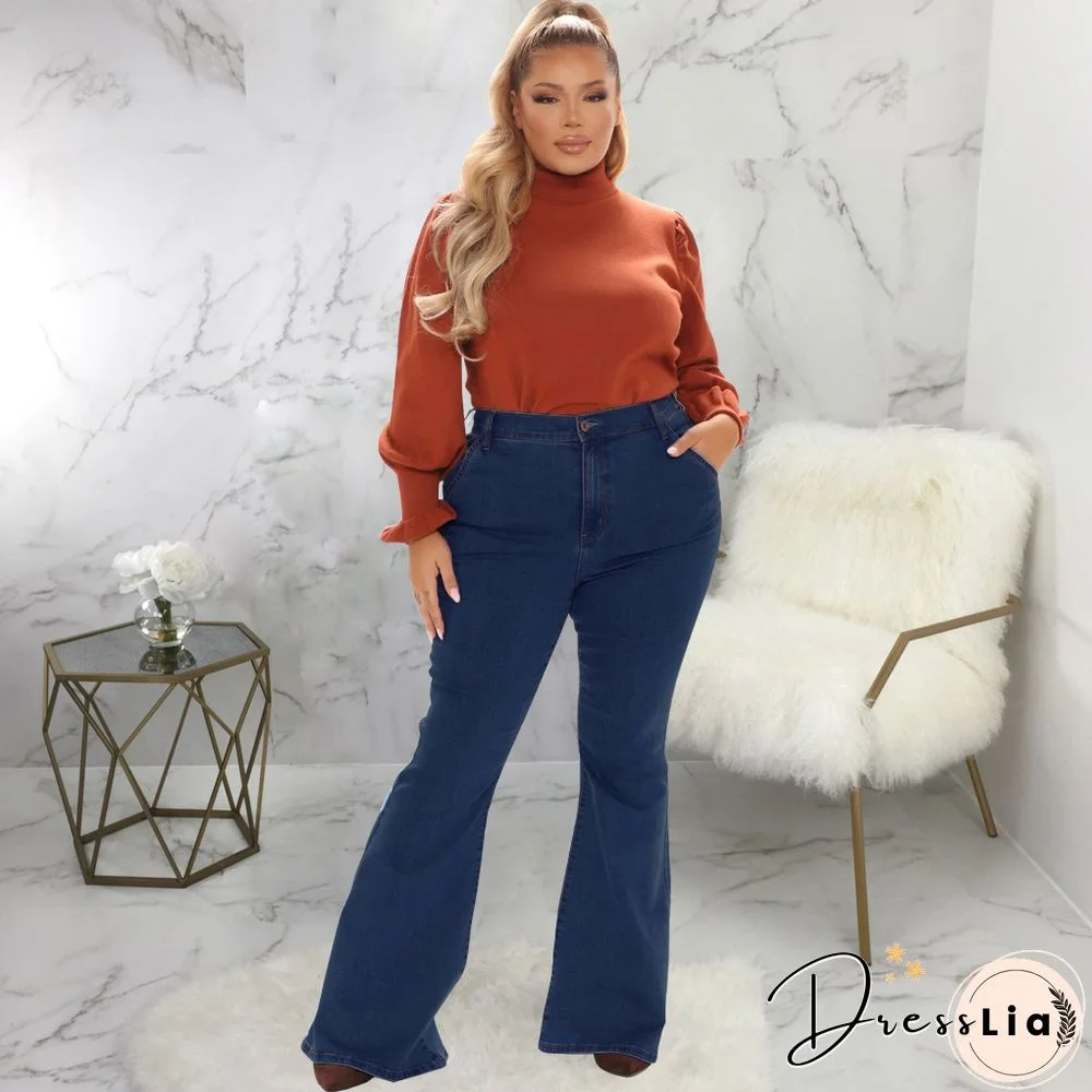 Plus Size 5XL High Waist Denim Flare Pants