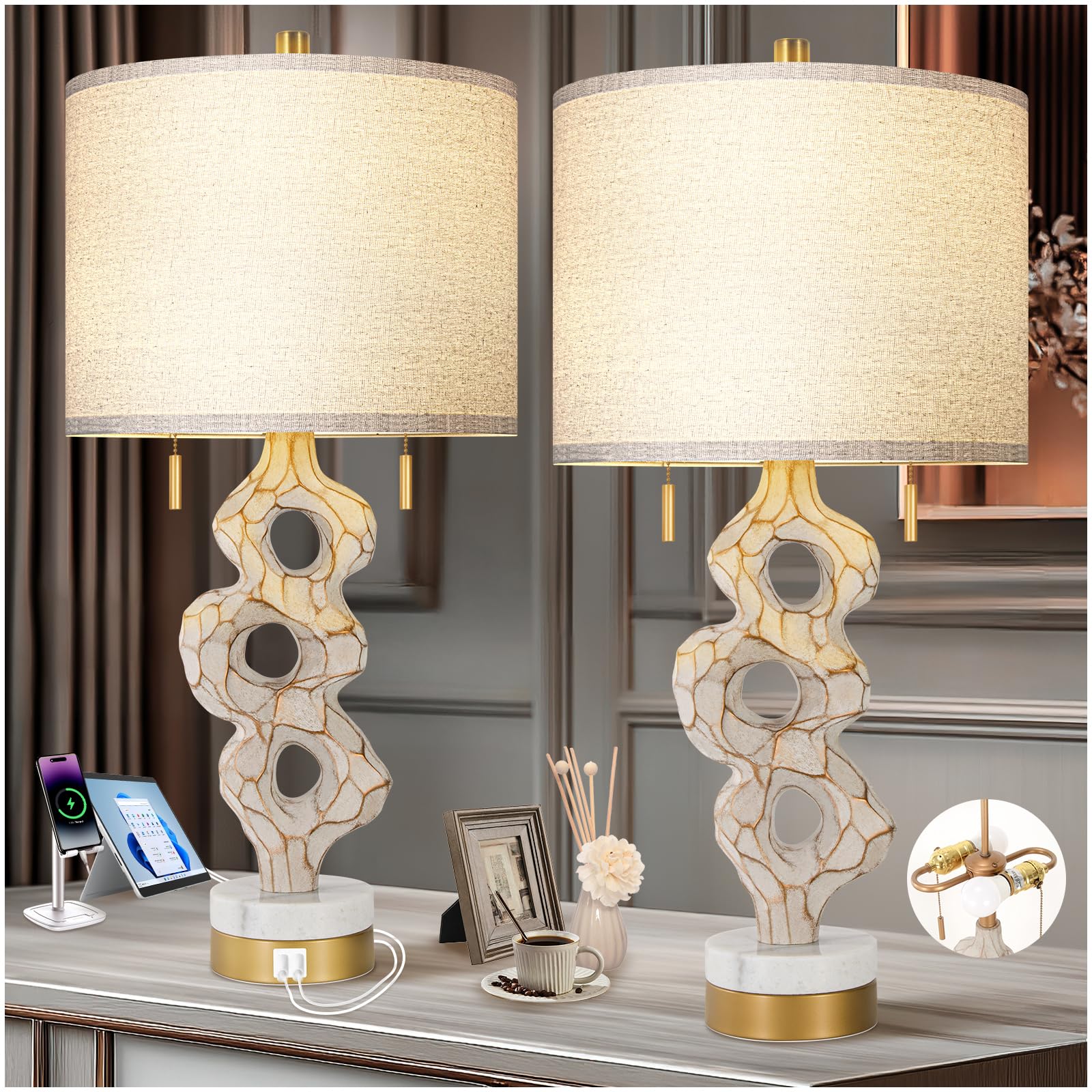 26” Farmhouse Bedside Lamps Table Lamp Set of 2 