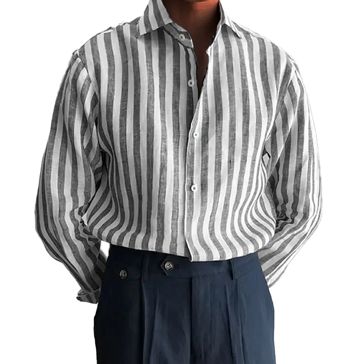 Men's Fashion Casual Striped Cotton Long Sleeve Shirt