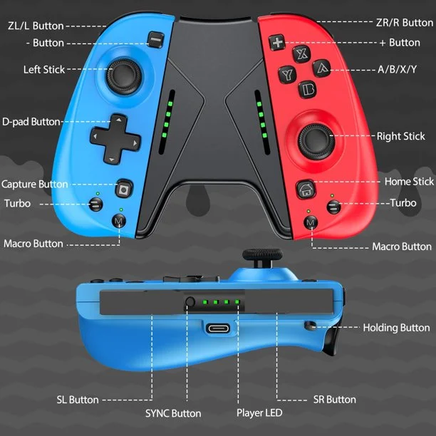 DinoFire Switch Joycon Controller with Nintendo, Switch Controller Joy Cons for Nintendo Switch/lite/OLED（Red & Blue）