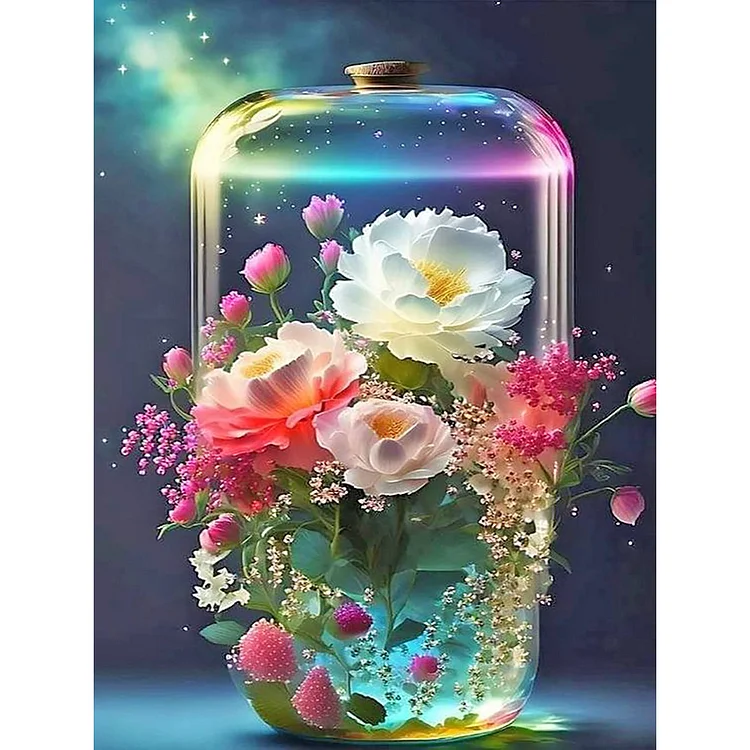 Flowers In A Vase Under The Starry Sky 30*40CM (Canvas) Full Round Drill Diamond Painting gbfke