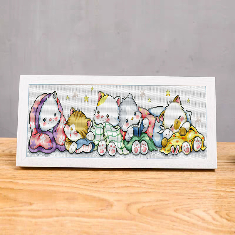JJ1117-SO-G190 Good night cat Painting Fairy Cross Stitch