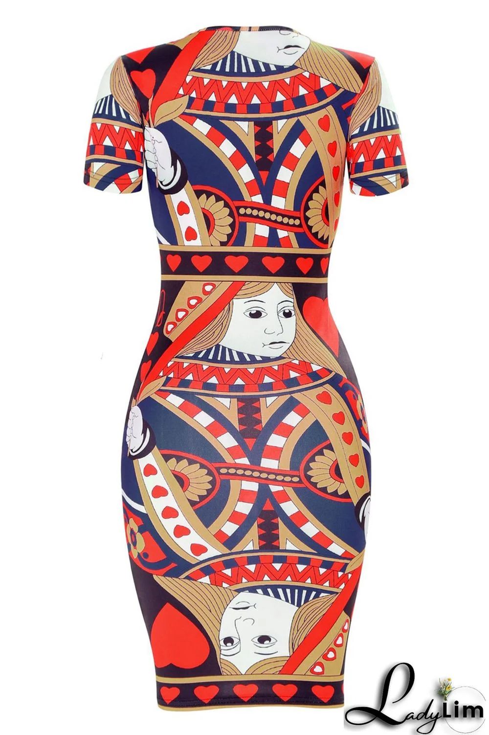 Blue Fashion Casual Print Basic O Neck Short Sleeve Dress