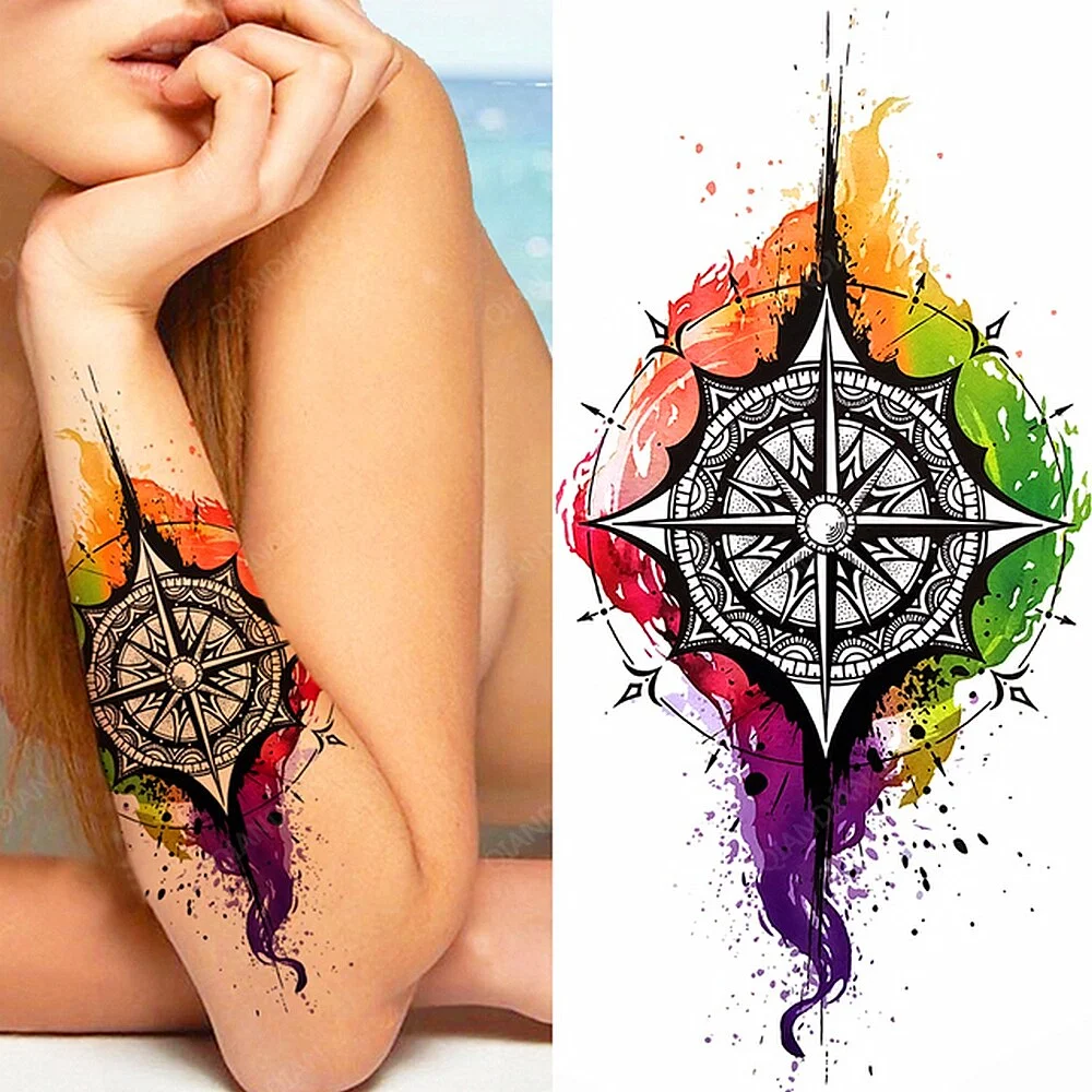 Sdrawing Flower Rose Women Waterproof Temporary Tattoos Fake Stickers Body Arm Cool Art Big Hipster Sexy Colorful Skeleton Paws