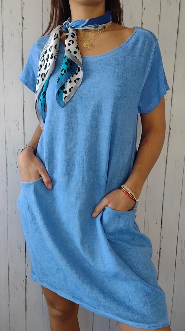 Women's Cotton and Linen Round Neck Printed Dress