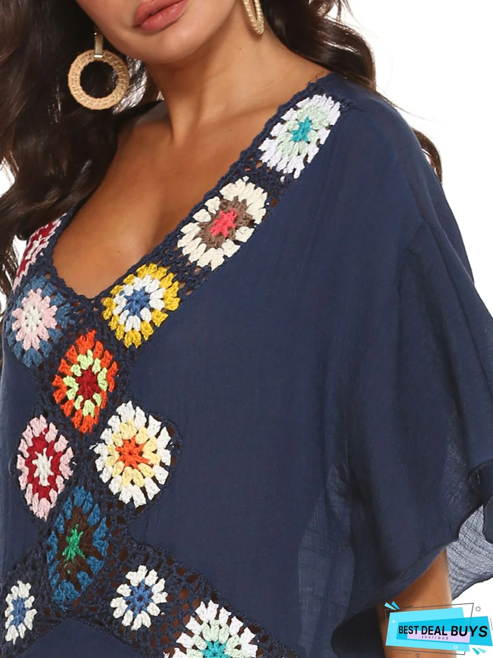 Sexy Deep V Stitching Beach Bikini Blouse Irregular Split Dress