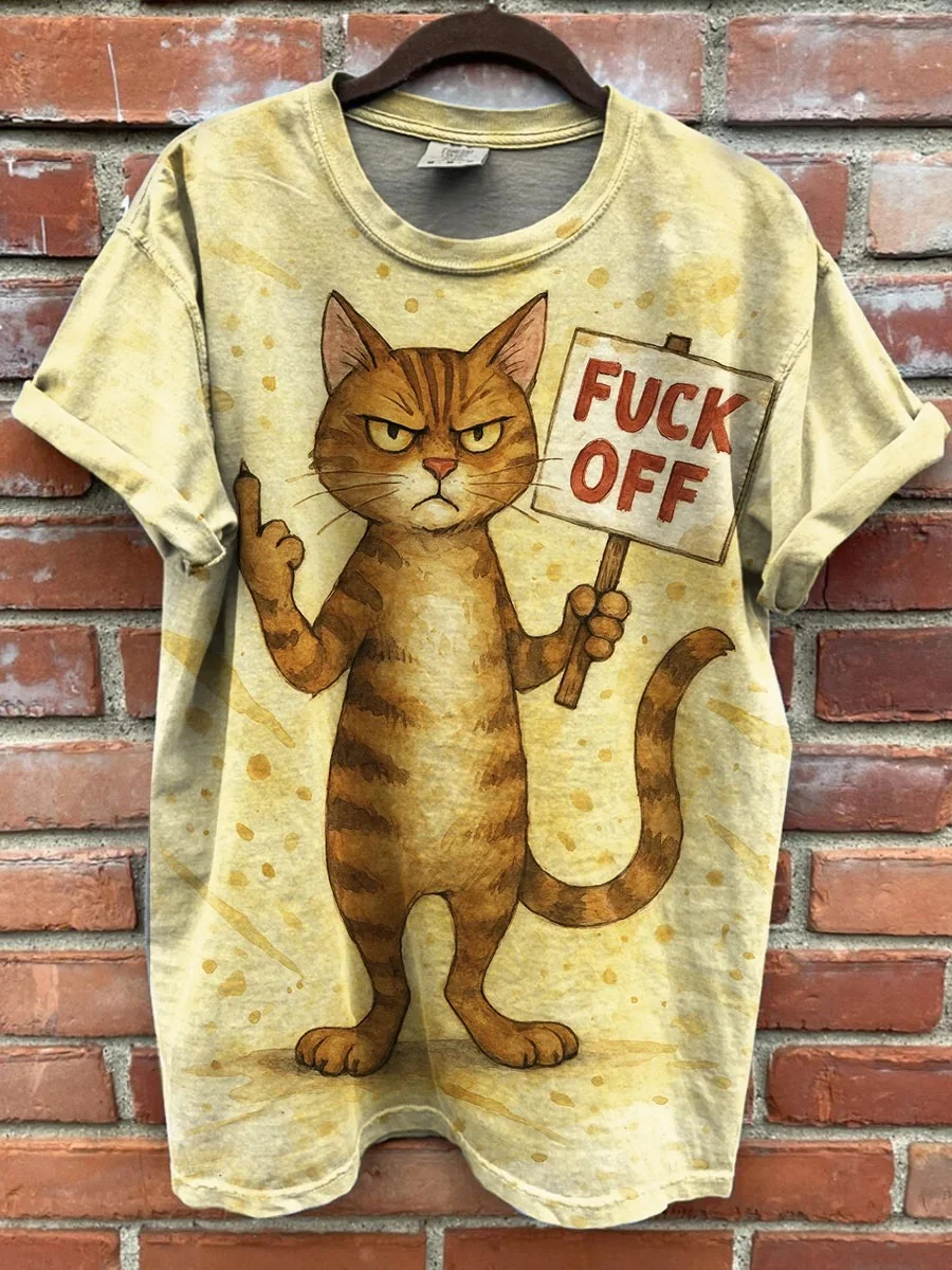 Eagerlys  Fuck Off Funny Cat Art Print T-shirt Eagerlys