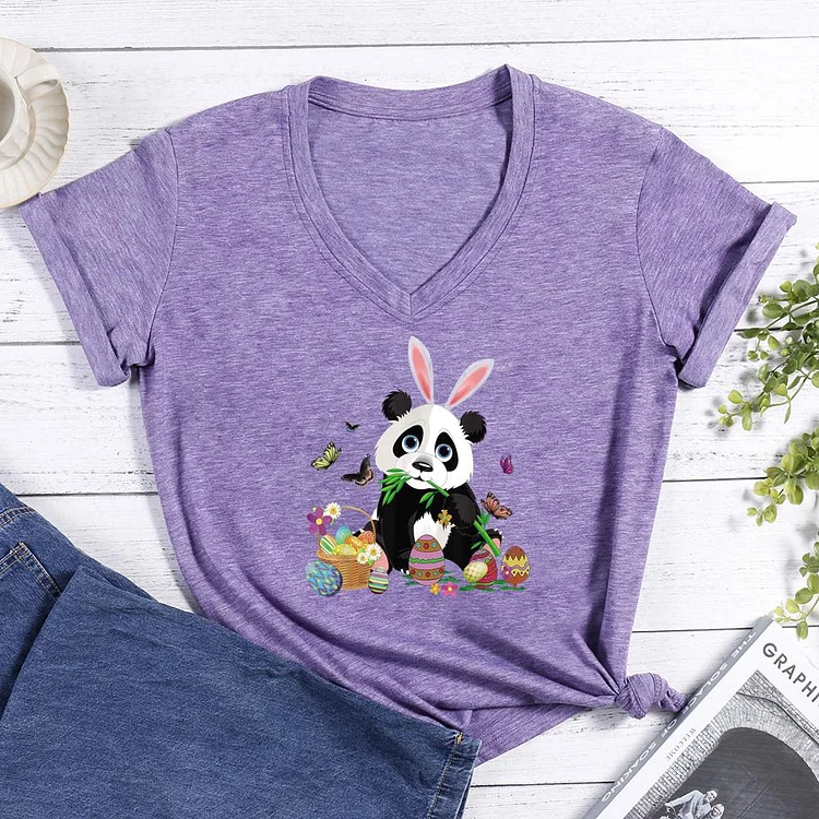 Panda Easter V-neck T Shirt-Annaletters