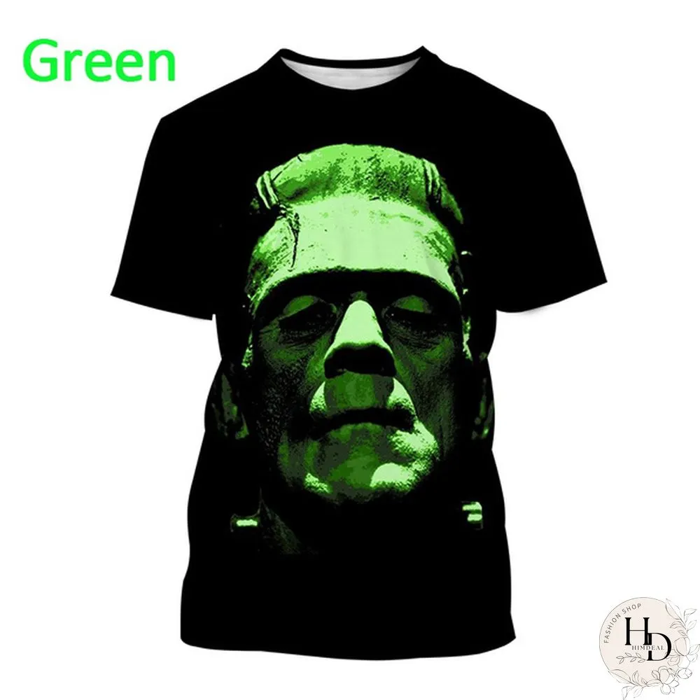 Frankenstein Short-Sleeved Shirt Mens Casual Fashion Horror Movie Harajuku Streetwear Top