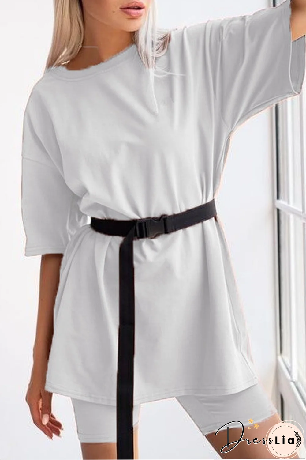 Solid Casual Sport Belted Two Pieces Sets