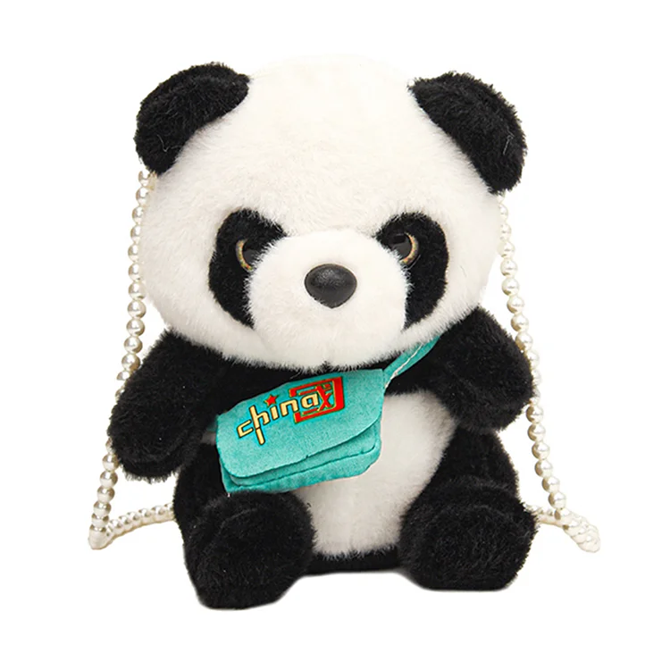 Women Crossbody Bag Soft Panda Furry Wallet Girl Winter Warm Bag (Pearls Strap)