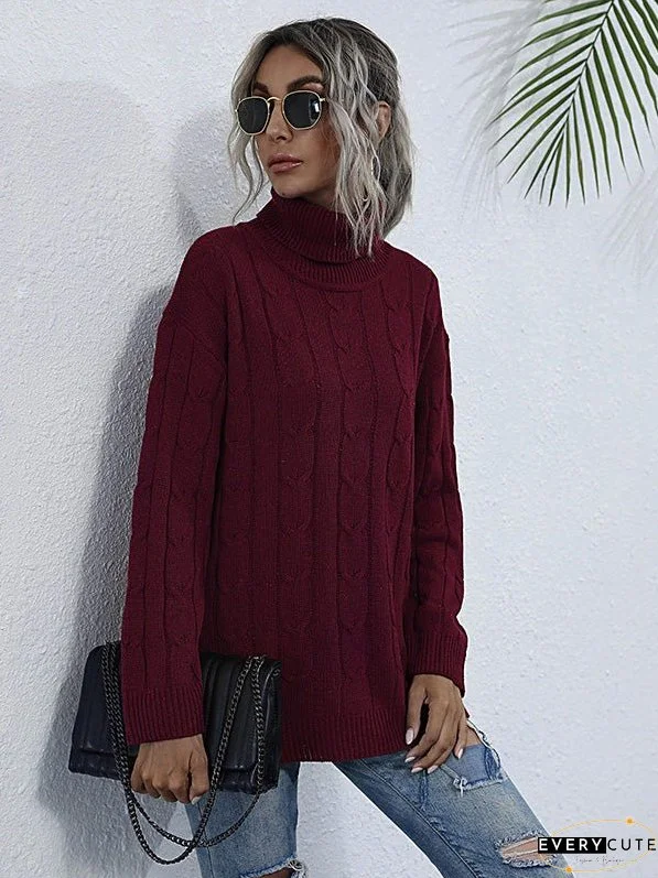 Solid Color Turtleneck Knit Sweater