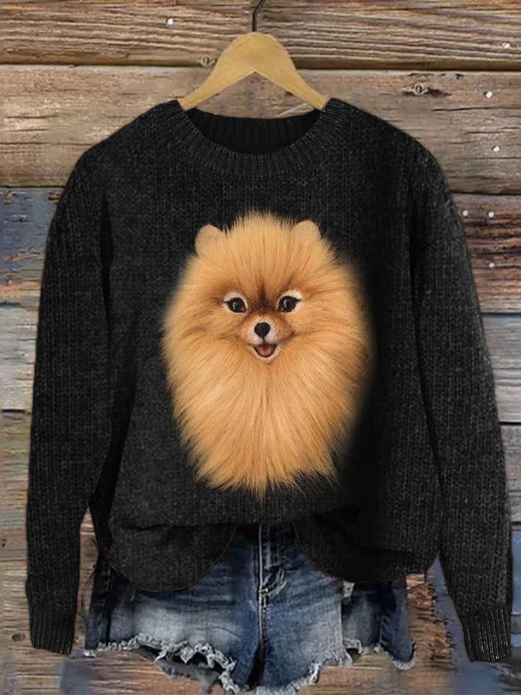 VChics Fluffy Pom Dog Plush Cozy Knit Sweater
