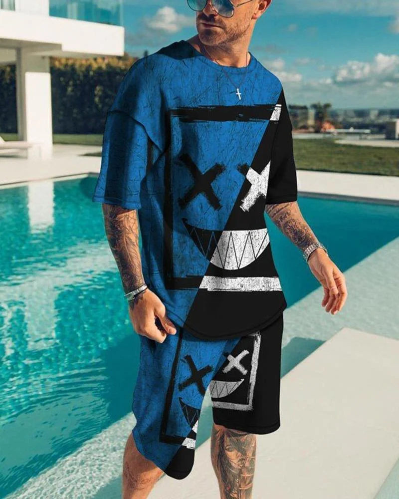 Men's Casual Print Short Sleeve Suits