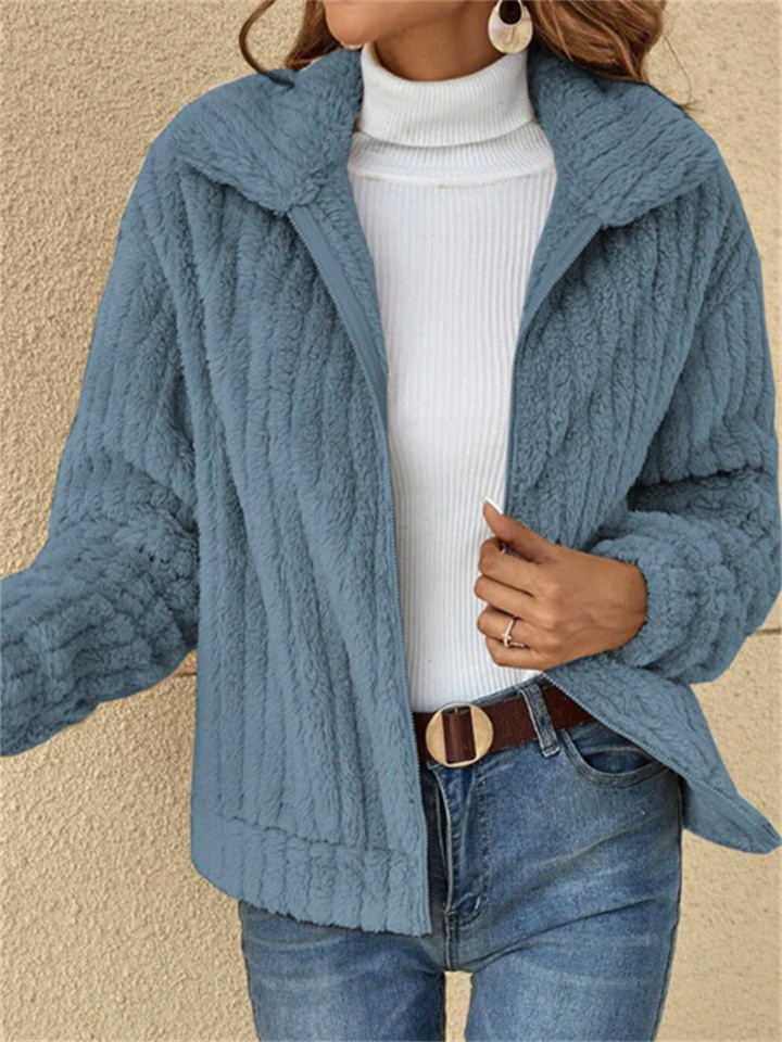 Women's Fall and Winter New Pitched Stripe Wool Sweater Cardigan Lapel Short Jacket