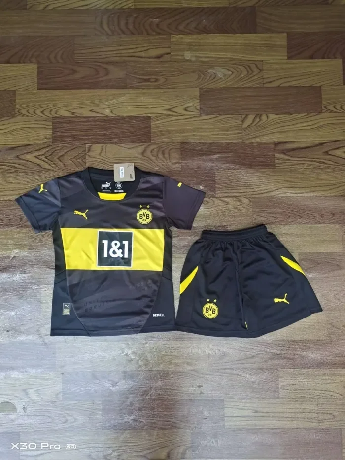 Kids Kit 2024-2025 Borussia Dortmund Away Black Soccer Jersey