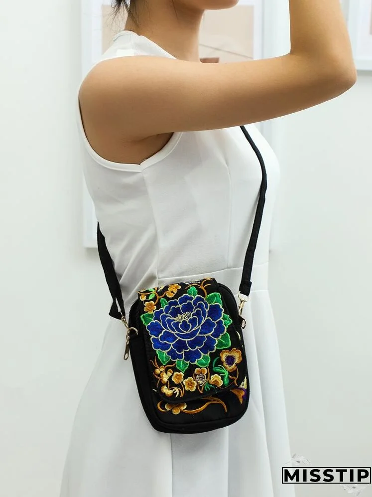 Floral Embroidery Crossbody Bag