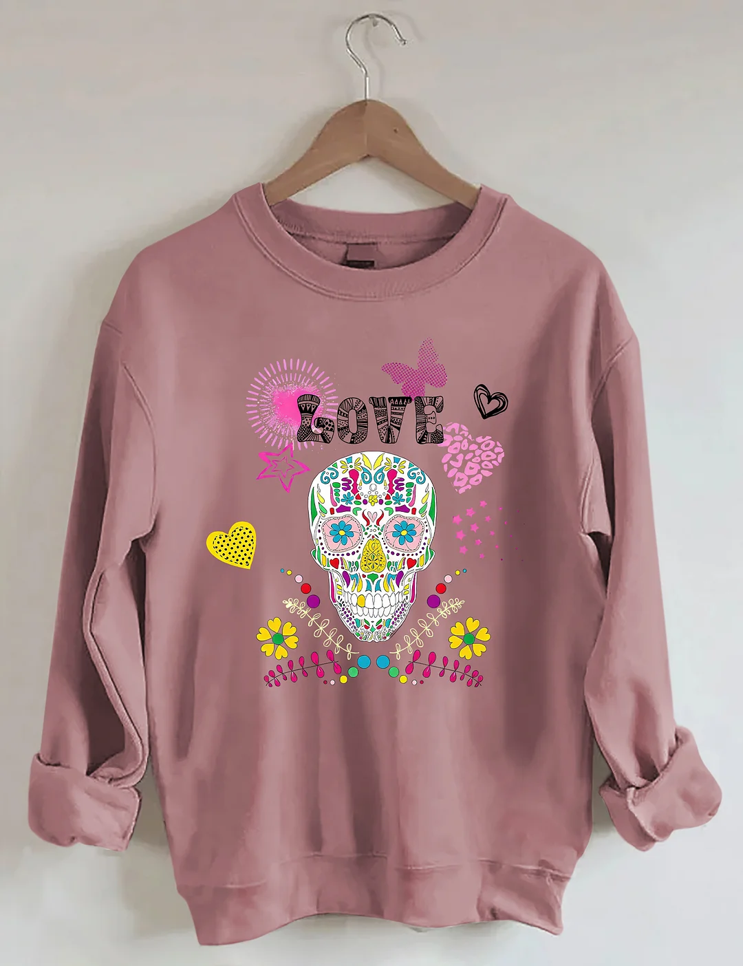 Colorful Sugar Skull & Love Graphic Sweatshirt