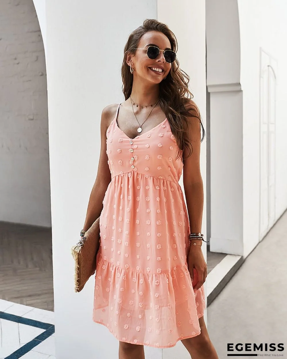 Women's Suspender Dress V-neck Sexy Casual Skirt Swing Skirt | EGEMISS