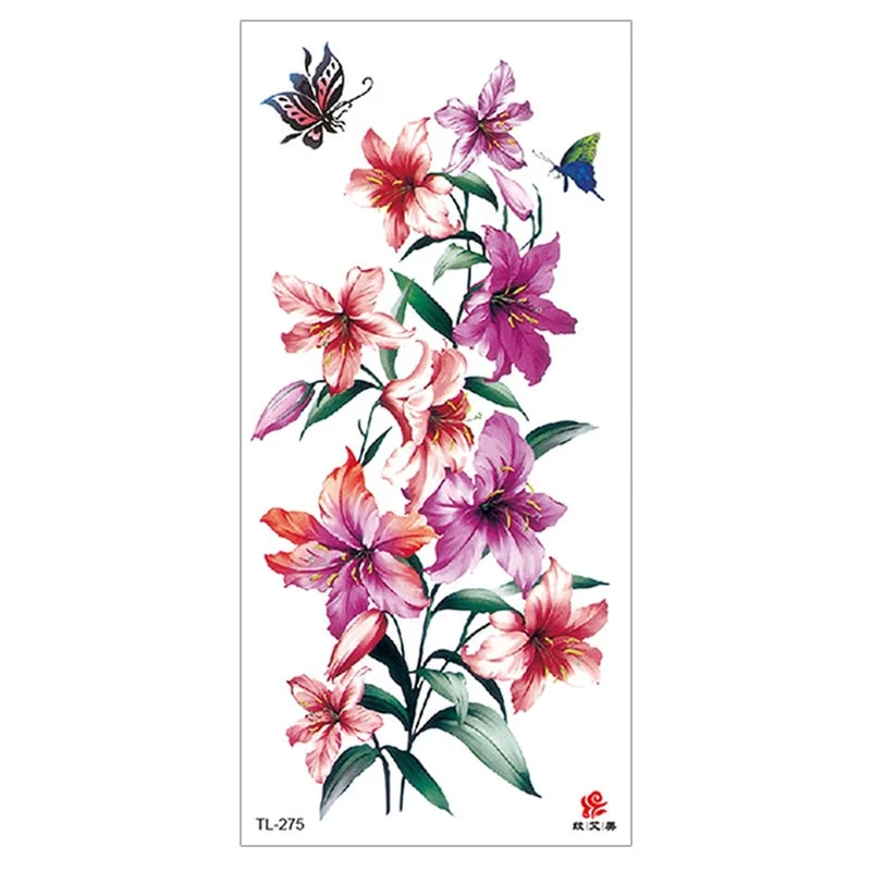 Peony Rose Temporary Tattoo Stickers,Women Body Art Tattoo,Girl Back Breast Arm Leg Red Blue Pink Flower Fake Tatoos