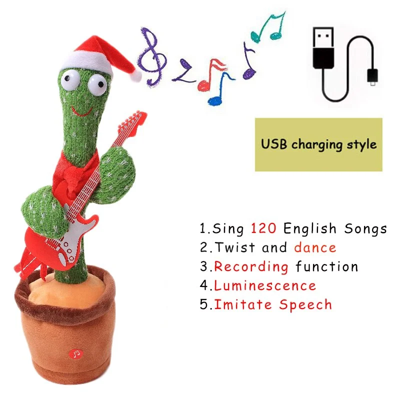 Bluetooth Dancing Cactus Talking Toy Electronic Plush Toys Sing Record Lighten Battery USB Charging Early Education Funny Gift