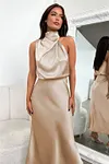 Women's Silk Turtleneck Sleeveless Midi Dress For Party