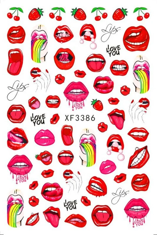 1 Piece of 9.6x6.5CM Valentine's Day Nail Sticker with Adhesive Red Lips Love Sexy European Style Nail Art Design Applique