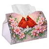 (24cm)Diamond Art Tissue Box DIY PU Napkin Cover for Home(Cardinal and flowers)