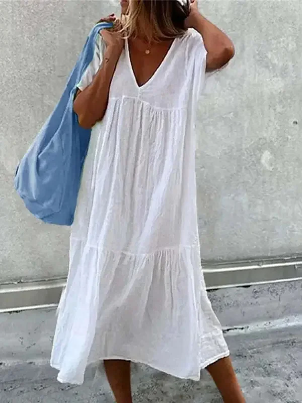 Women's Boho Beach Dress Summer V-Neck Short Sleeve Floral Print Dress