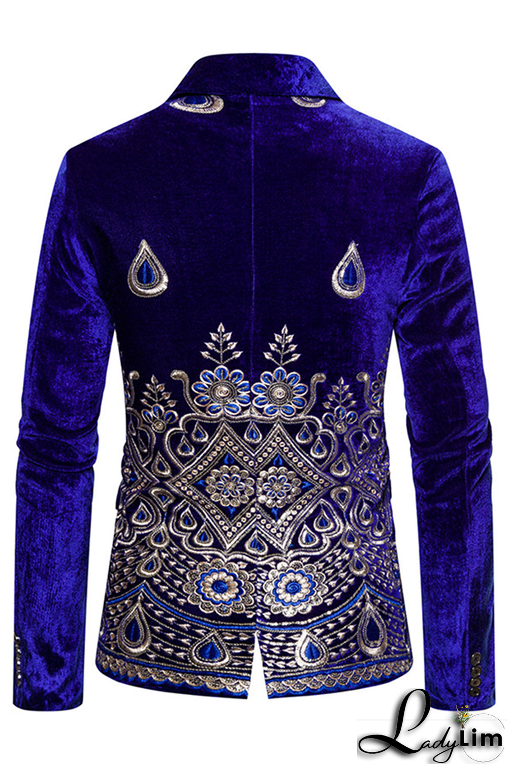Burgundy Fashion Embroidery Split Joint Buttons Turn-back Collar Outerwear