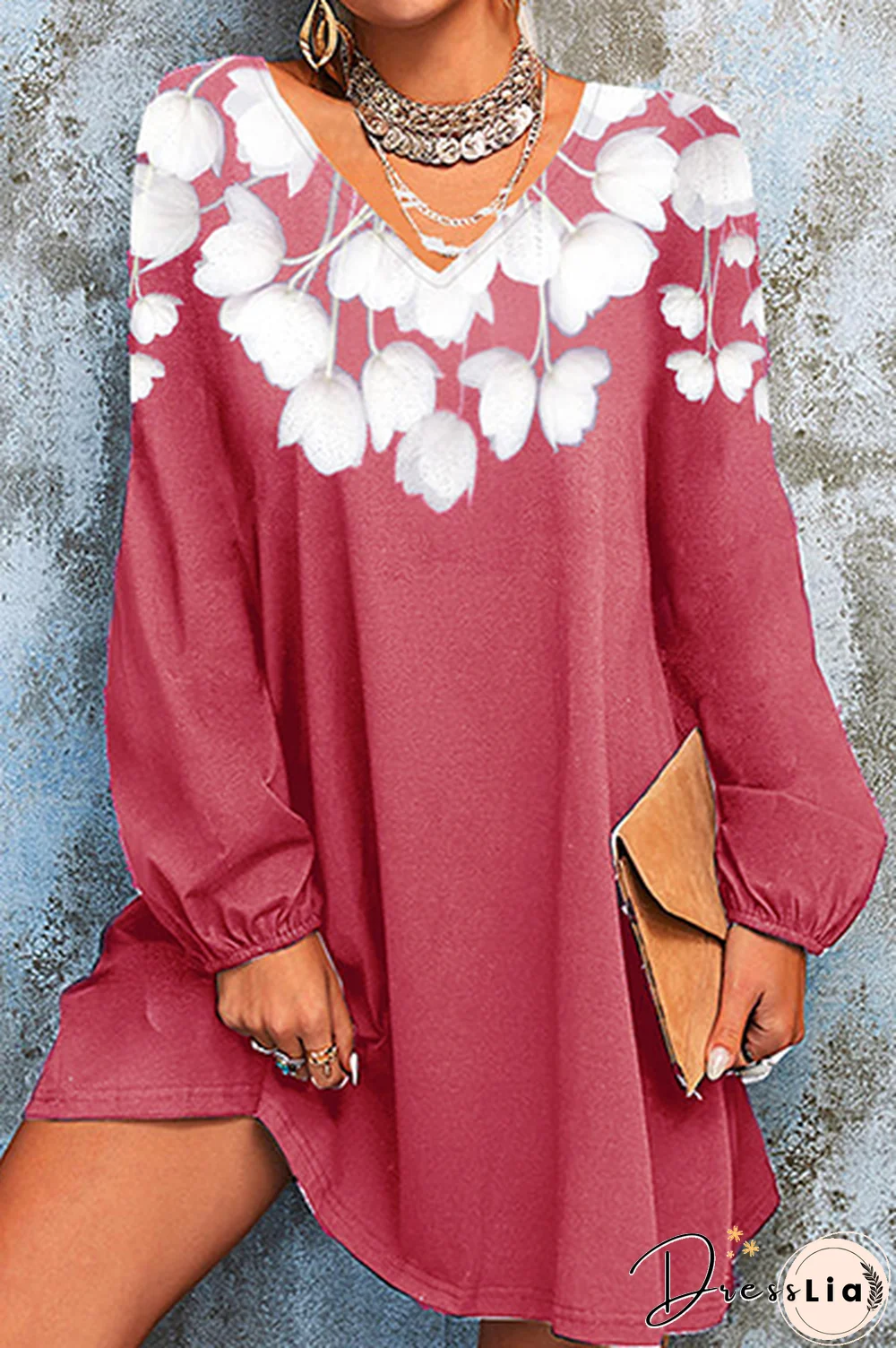 Casual Floral Split Joint  Contrast V Neck A Line Dresses