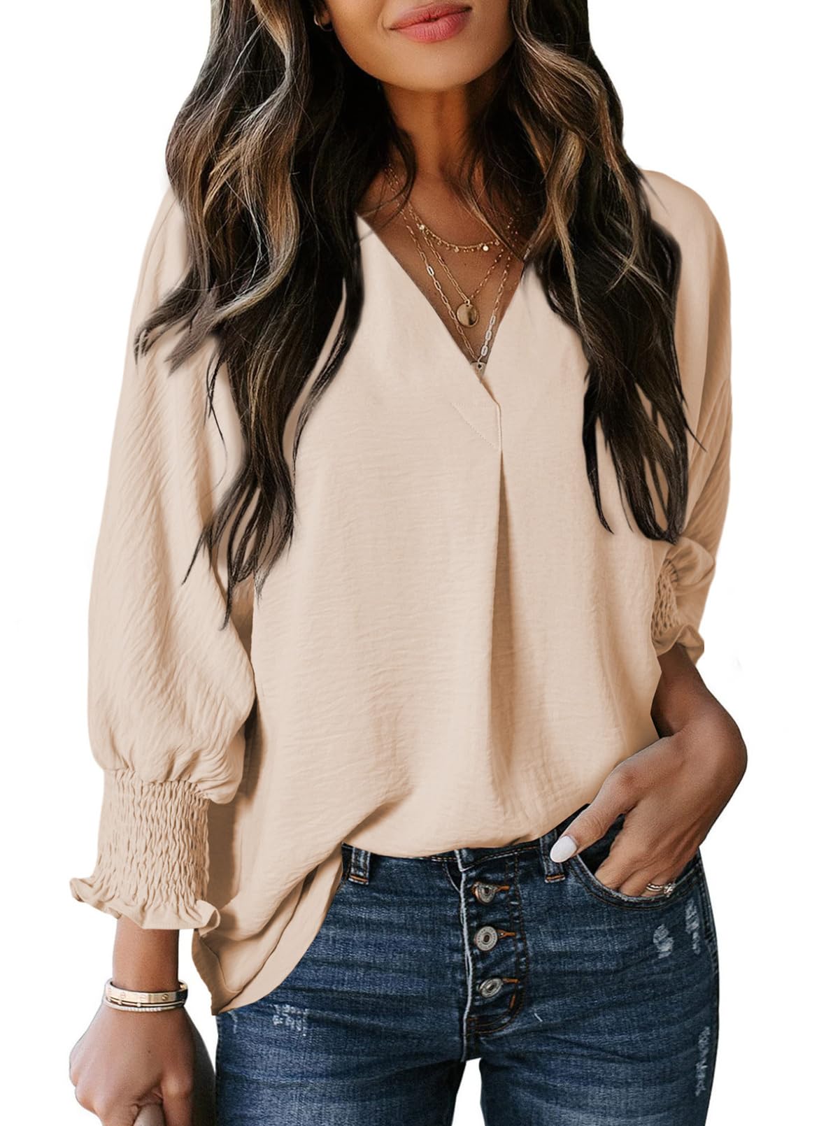 ⏰Hot Sale-Womens Casual 3/4 Sleeve V Neck Loose Fit Basic Tees(Buy 3 Free Shipping)