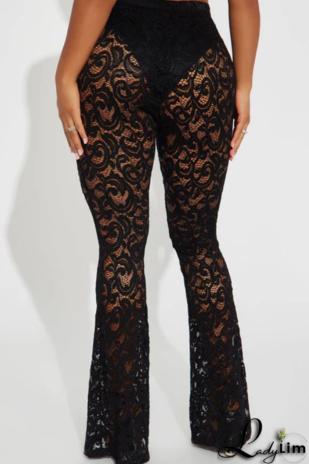 Black Sexy Solid Patchwork Boot Cut High Waist Speaker Solid Color Bottoms