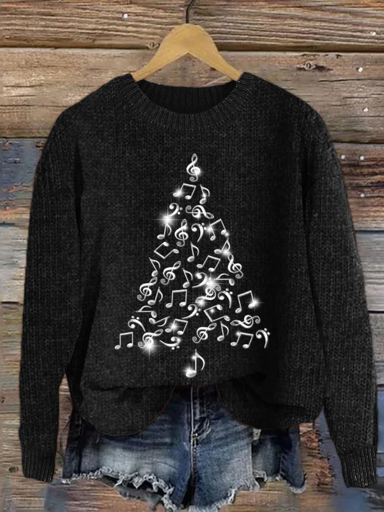 Music Notes Christmas Tree Glitter Cozy Knit Sweater