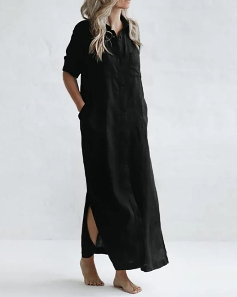 Solid Color Simple Shirt Dress